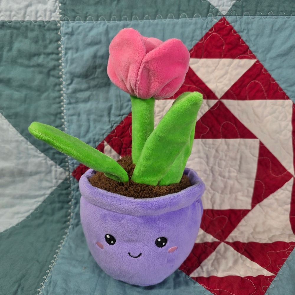 Homerbest Tulip Flower Plush Toy Purple Pink Green Kawaii Potted Plant 10 Inch
